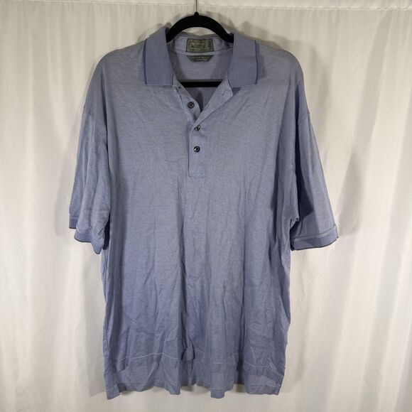 Descente Polo Men's Large Blue Printed Collared Short Sleeve Egyptian Cotton - Picture 1 of 9